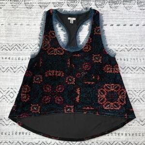Ecote XS Velvet Burnout Crop Tank Boho Floral Racerback Festival Top